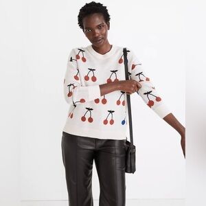 Madewell Wool & Alpaca Cherry Jacquard Pullover Sweater, Size XXS